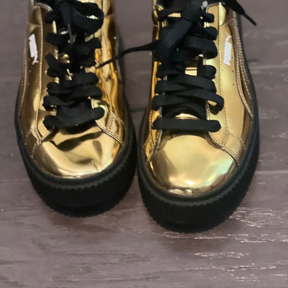 Fenty x Puma Basket Platform Metallic Gold Sneakers - Picture 2 of 9